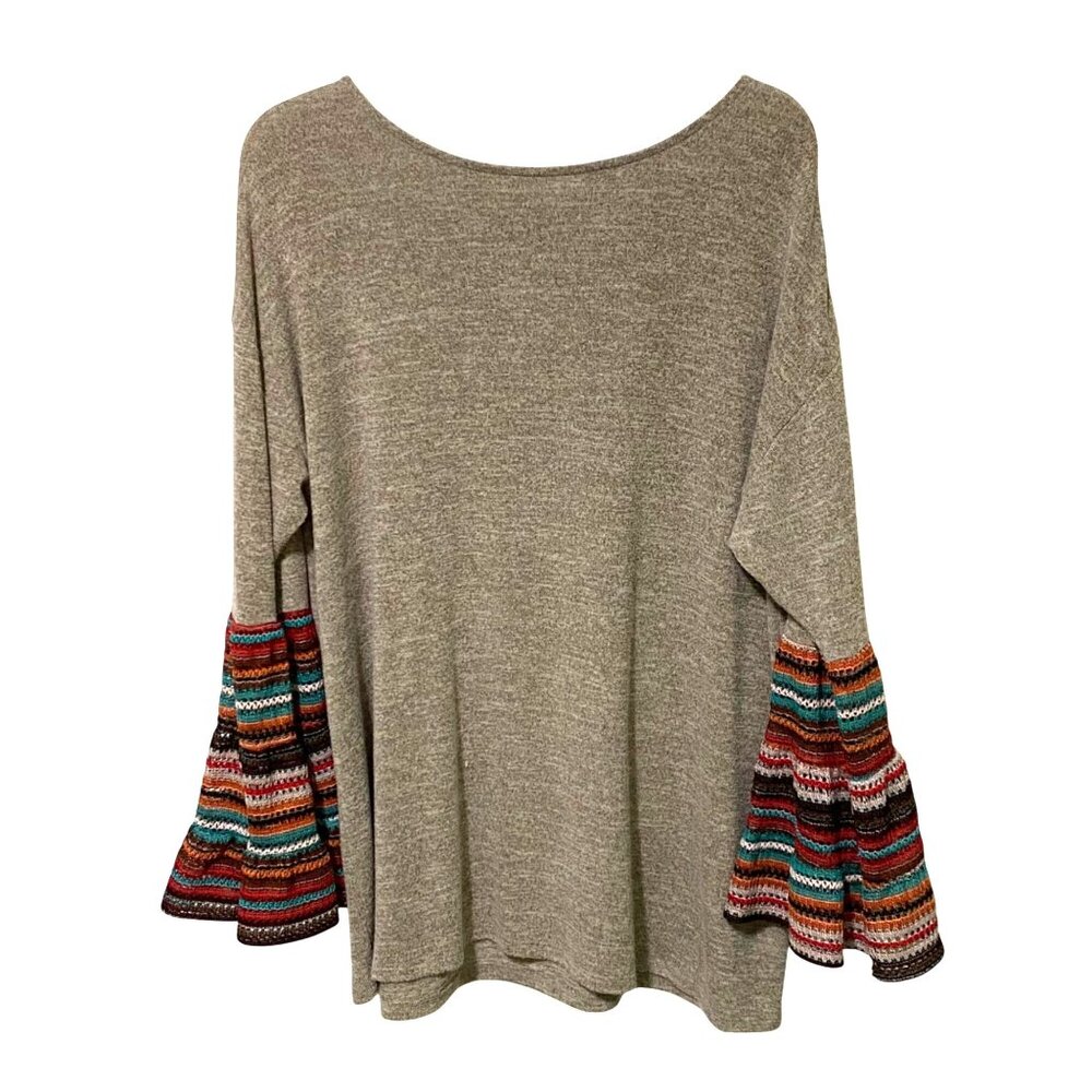 Vintage Boho Womens Pullover‎ Top L Boho Hippie Knit Bell Sleeve Comfy Stretchy